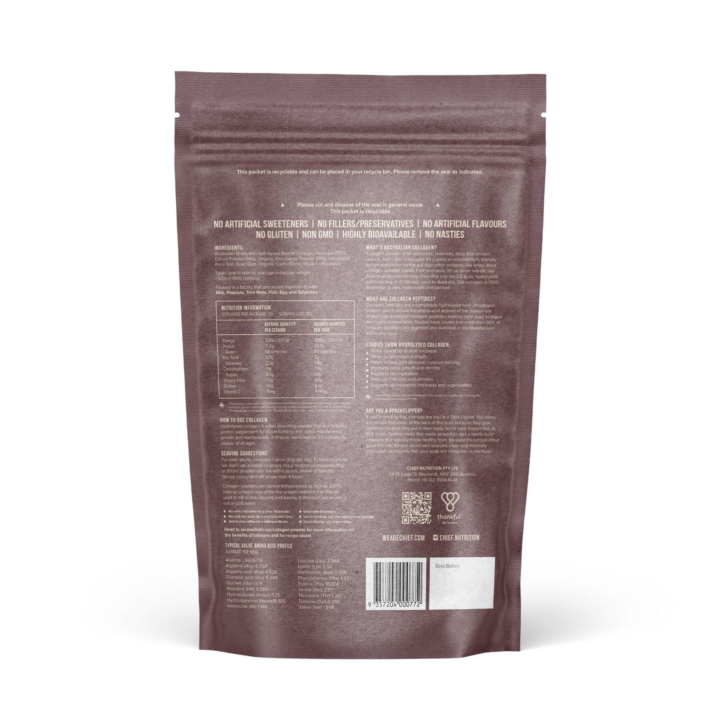 Grass-fed Collagen Protein Powder - Dark Chocolate (30 serves)