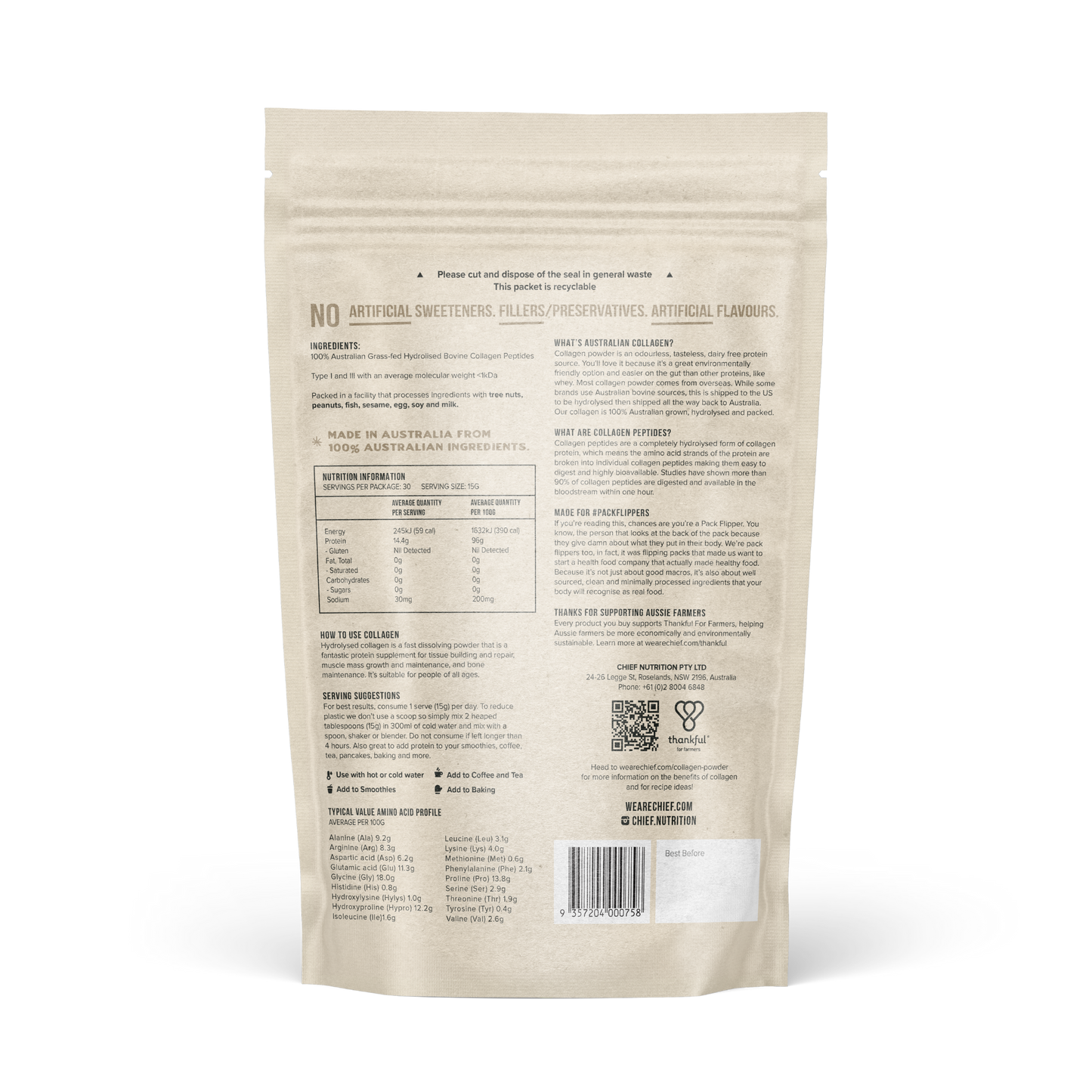 Grass-fed Collagen Protein Powder - Unflavoured (30 serves)