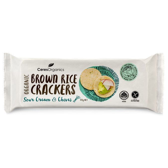 Ceres Organics Brown Rice Crackers with Sour Cream & Chives 115g